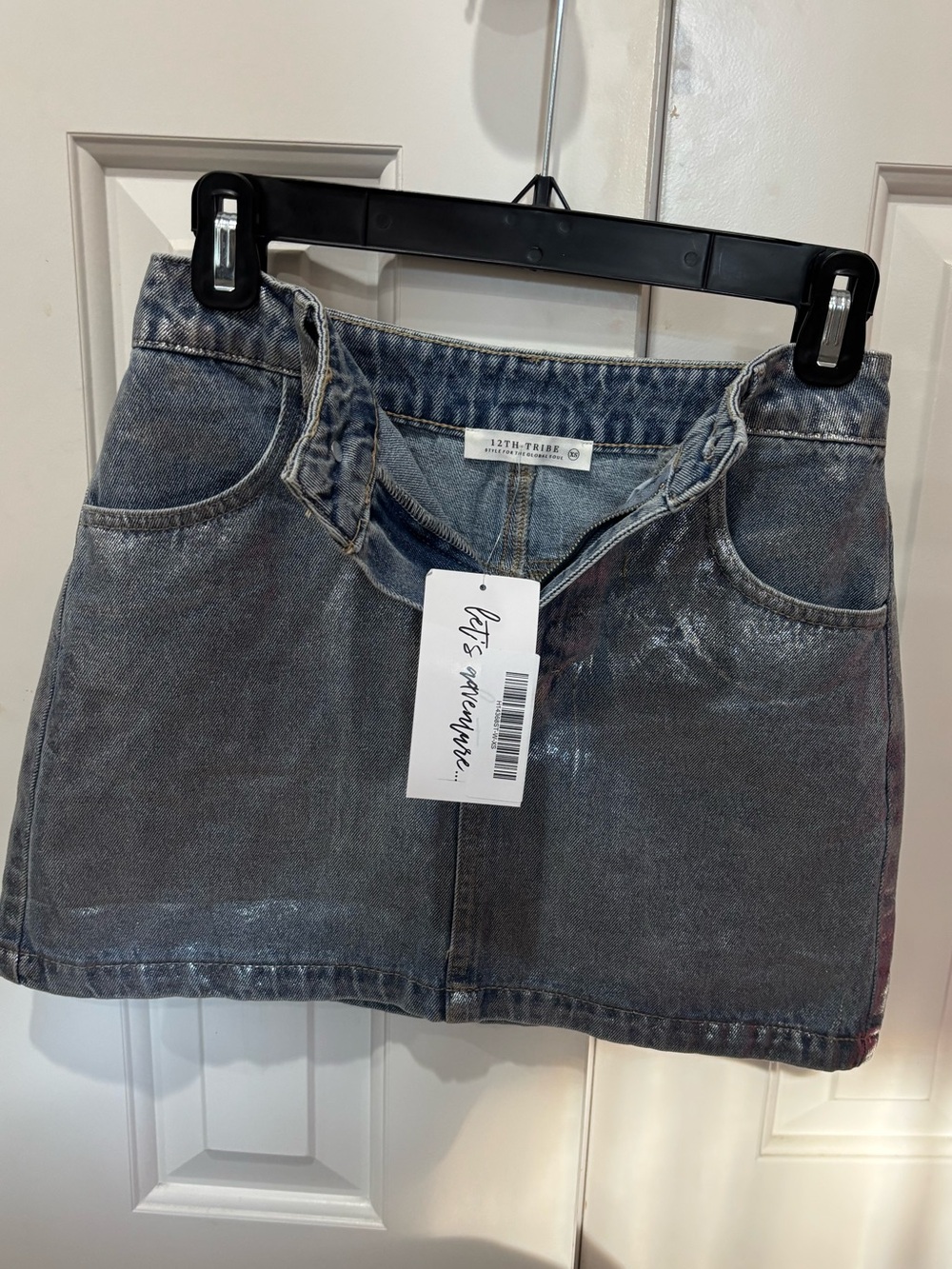 12th Tribe “ The Macie” Coated Denim Mini Skirt